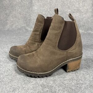 Kendra SGM00203-001 Chelsea Boots 9.5 Taupe Lug Sole Block Heel Synthetic Suede